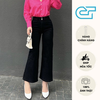 Quần jean ống rộng lưng cao vải co giãn thoáng khí 2 cúc CP52, CT JEANS