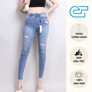 Quần skinny jean nữ bó rách 2 bên đùi chất vải co dãn 4 chiều thoáng mát CP40, CT JEANS