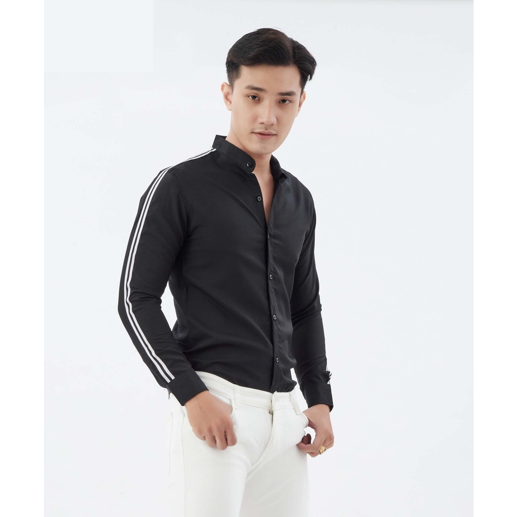 Áo sơ mi dài tay viền dây áo sơ mi tay dài viền sọc cổ tàu bền đẹp
