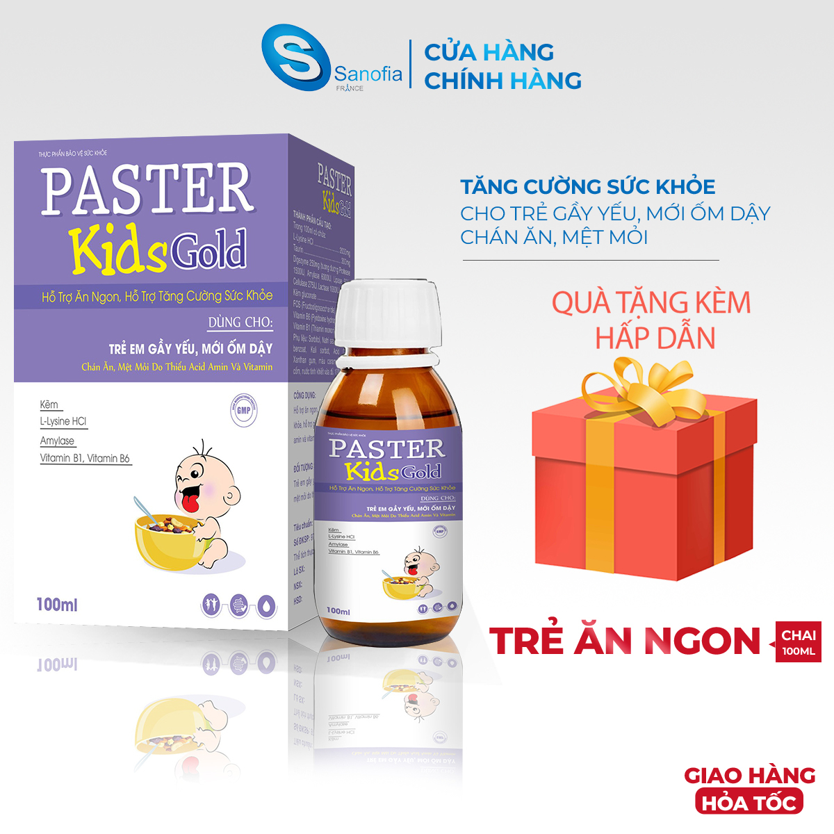Siro ăn ngon cho bé Paster kids gold lọ 100ml Tăng cường sức đề kháng, giúp bé hết biếng ăn, trẻ ăn nhanh hơn