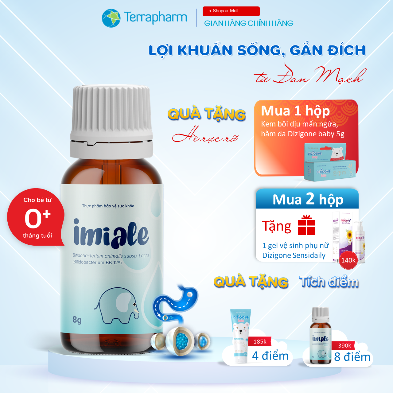 Men Vi Sinh IMIALE - Lợi Khuẩn Sống Gắn Đích Từ Đan Mạch, Hỗ Trợ Cải Thiện Tiêu Hóa & Tăng Đề Kháng Cho Bé - Lọ 8g