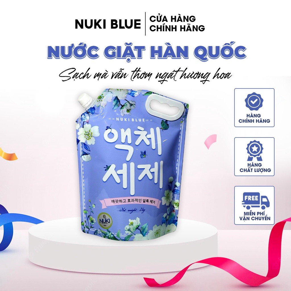 [THÙNG] 8 Túi Nước Giặt Xả Hàn Quốc Nuki Blue 2KG, Lưu Hương Đậm Sâu, GIÁ SỈ