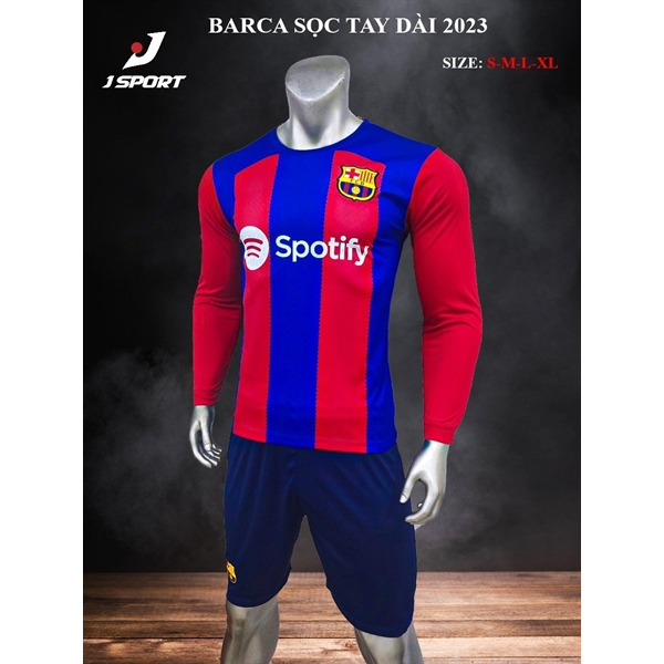 Bộ quần áo bóng đá Barca sọc đỏ xanh sân nhà TAY DÀI mới 2024
