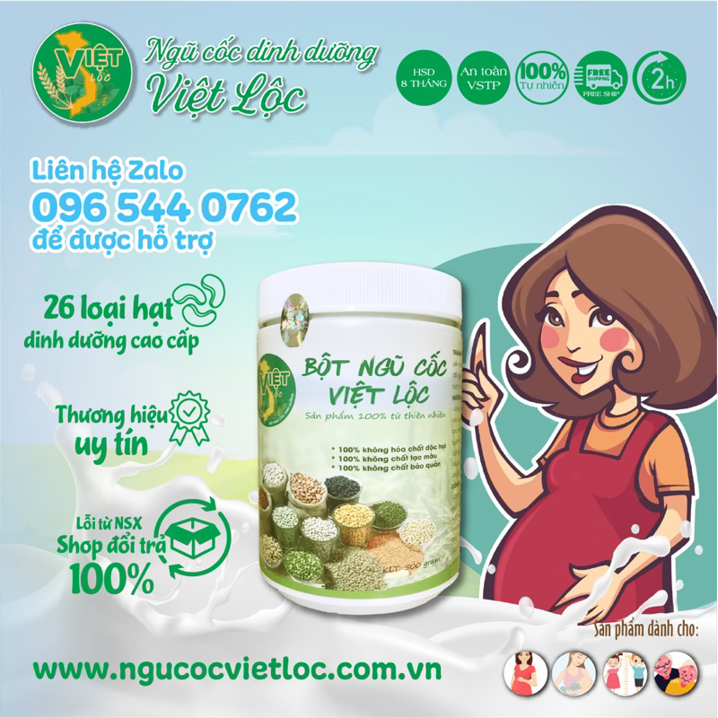 Ngũ cốc mẹ bầu (bà bầu) Việt Lộc, cung cấp đầy đủ dinh dưỡng cho mẹ bầu và bé yêu, hộp 500gr