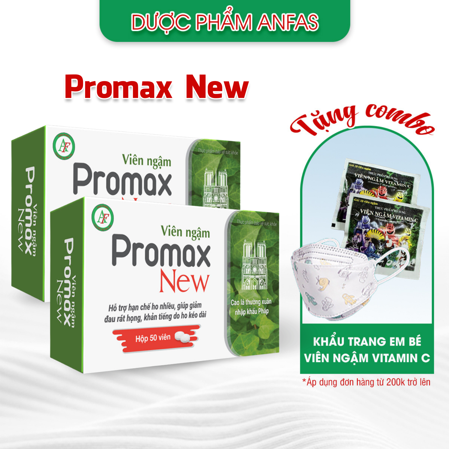 Viên ngậm ho Promax New ANFAS (hộp 50 viên) giảm ho, đau họng, khàn tiếng