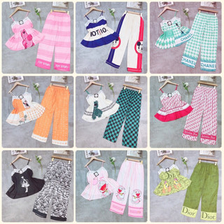 Đồ bộ Pyjama nữ lụa xước cao cấp, Bộ 2 dây quần dài nhiều hoạ tiết xinh