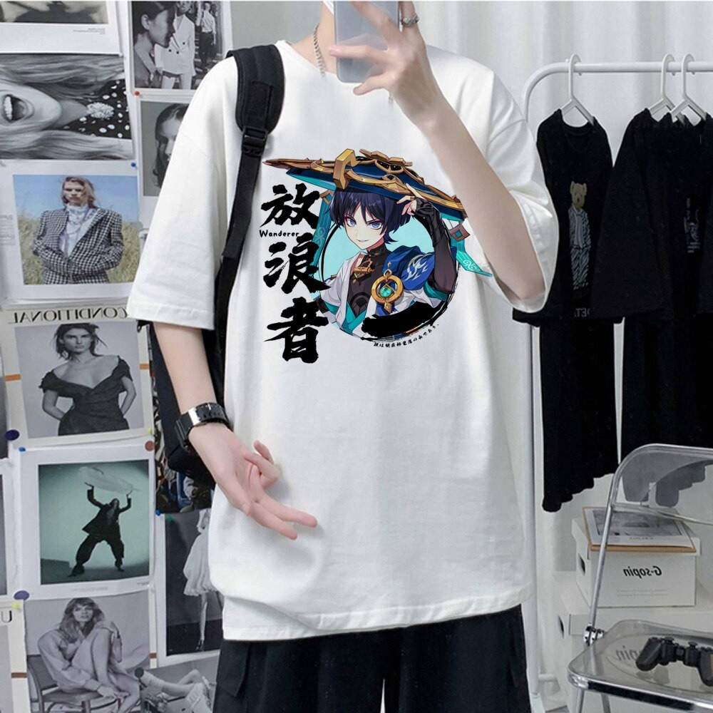 Genshin Impact Anime Kunikuzushi T Shirt Men Short Sleeve Graphic Scaramouche Tshirt Male Men - chất thun thoáng mát