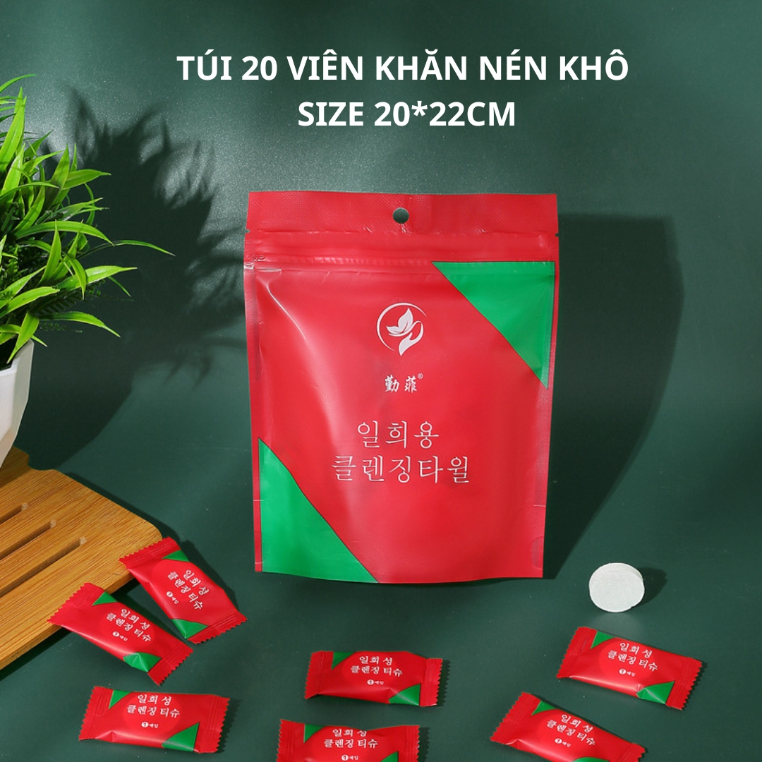 [Size 20x22cm] Khăn nén khô Hàn Quốc du lịch dày dặn tiện lợi