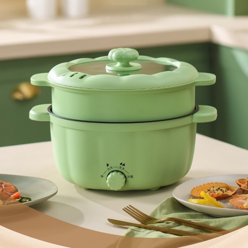 Nồi Lẩu Điện Đa Năng Bí Ngô 2 Tầng Có Tay Cầm Size 28Cm, Nồi Lẩu Gia Đình Dung Tích 4L Chiên, Sào, Nấu Cơm