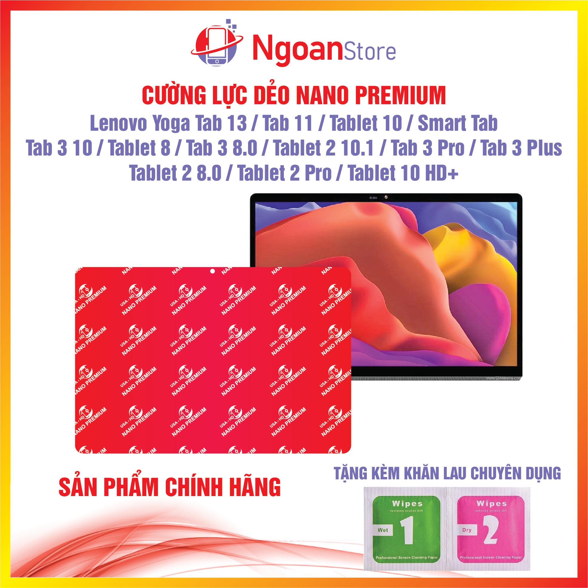 Cường lực dẻo Nano cho Lenovo Yoga Tab 13 / Tab 11 / Tablet 10 / Smart Tab Tab 3 10 / Tablet 8 / Tab