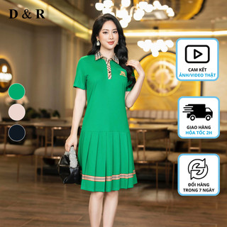 Đầm polo nữ bigsize váy xếp ly phối BBR Quảng Châu cao cấp D&R Fashion D249