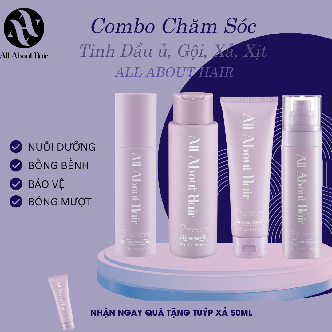Combo Chăm Sóc 4 Sản phẩm AAH All About Hair - Oil, Shampoo,Conditioner, SpraY