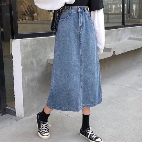 Chân Váy Kaki Jean Dài Xẻ Tà Sau Lưng 3 Nút V004