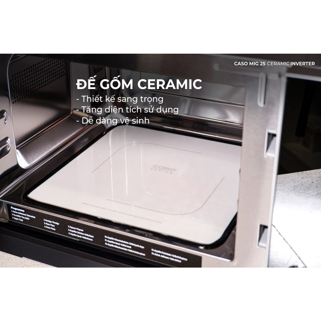 Lò vi sóng kiêm nướng Caso MIG 25 Ceramic công nghệ INVERTER dung tích 25 Lít , hàng Đức