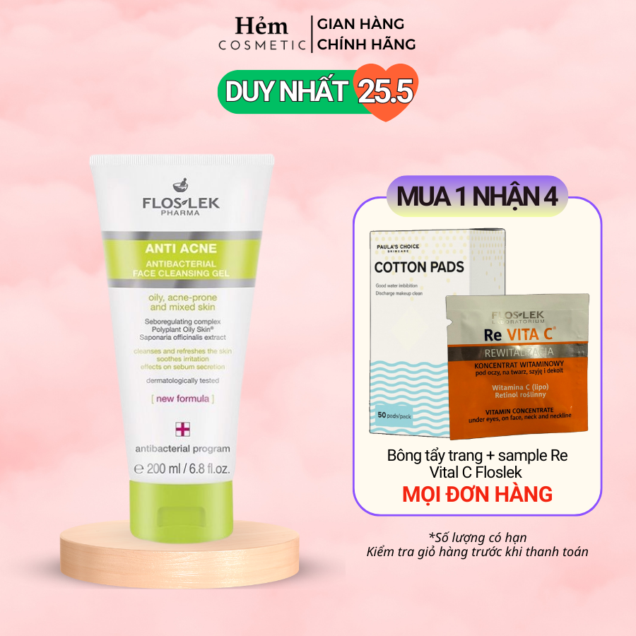 Sữa rửa mặt diệt khuẩn FLOSLEK Anti Acne Face Cleansing Gel cho da dầu mụn 200ml - Hẻm Cosmetic