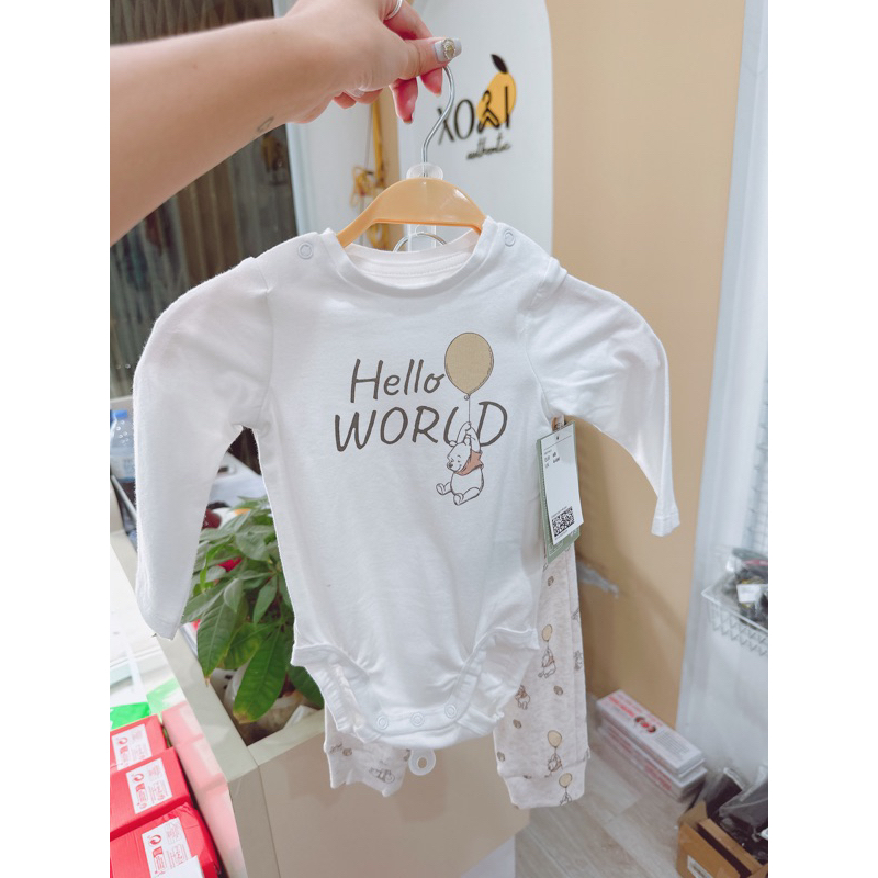 Set 3 chi tiết body quần kèm mũ cho bé trai bé gái HM auth