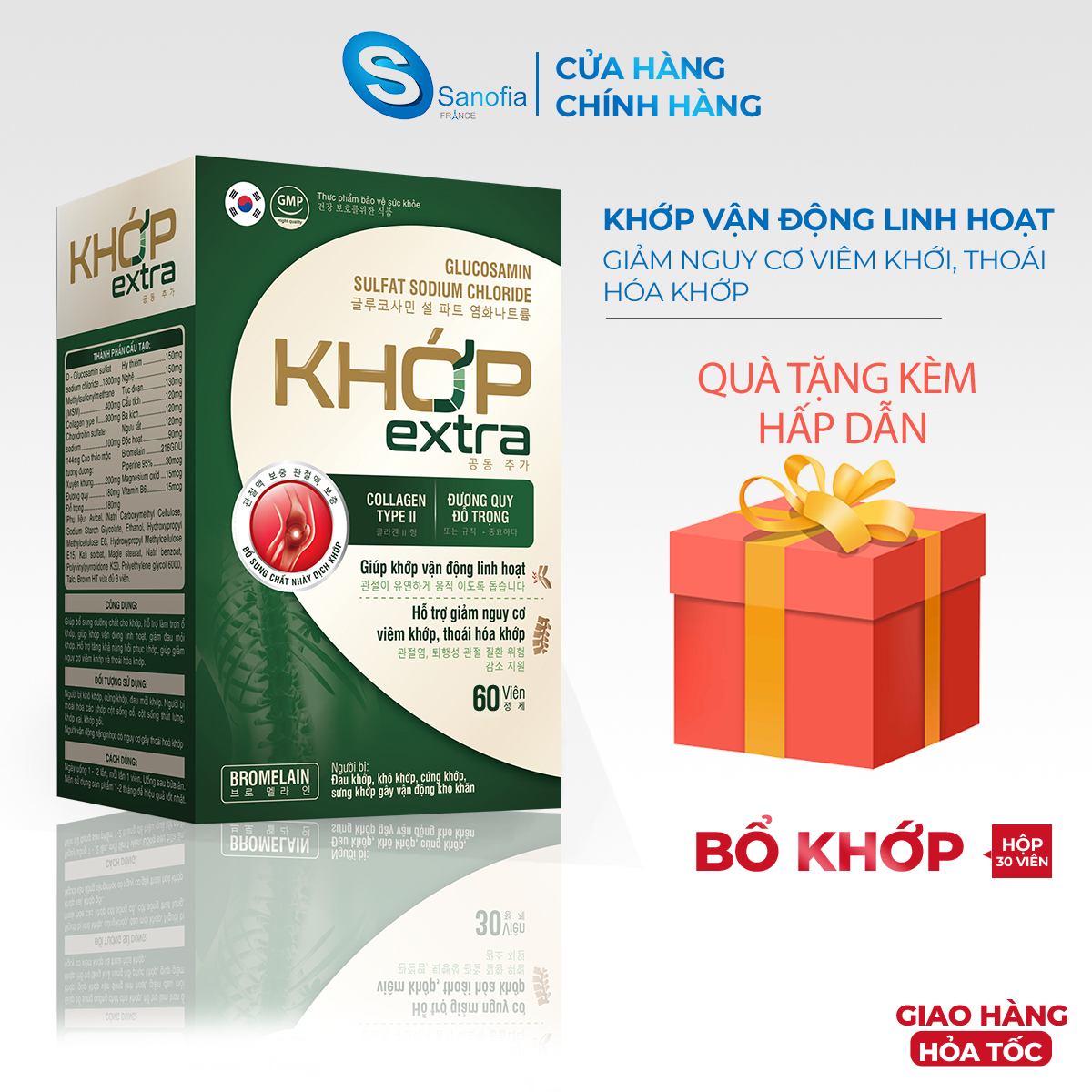 Viên khớp Extra Plus giúp cho khớp trơn tru, làm trơn ổ khớp hồi phục và tái tạo từ thảo dược Lọ 60 viên Sanofia