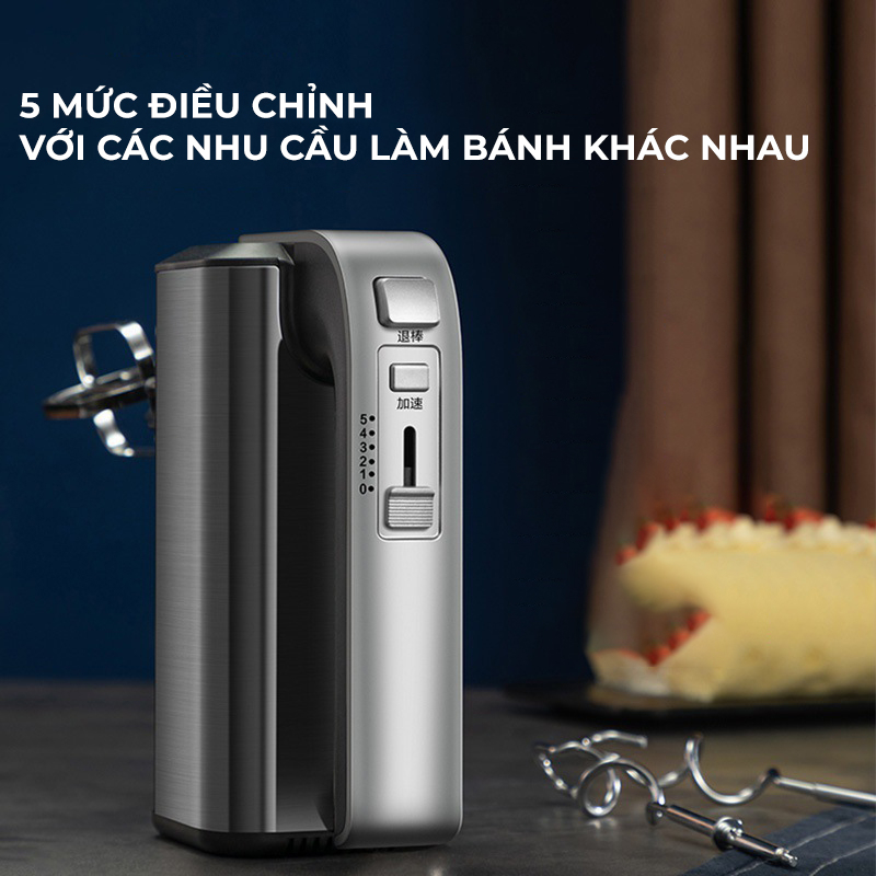 Máy đánh trứng cầm tay RAF Turbo 500W siêu khỏe, 5 tốc độ, vỏ inox sáng bóng- K1423