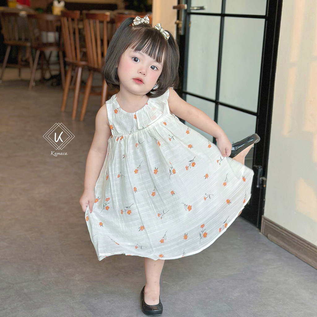 Đầm bé gái công chúa Kamaca, kiểu dáng Đầm sát nách, Chất liệu tơ mềm mại, 2 lớp điệu đà