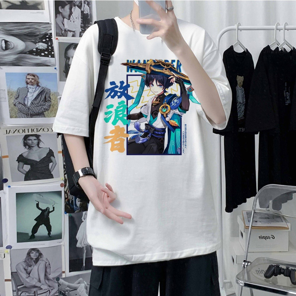 Genshin Impact Anime Kunikuzushi T Shirt Men Short Sleeve Graphic Scaramouche Tshirt Male Men - chất thun thoáng mát
