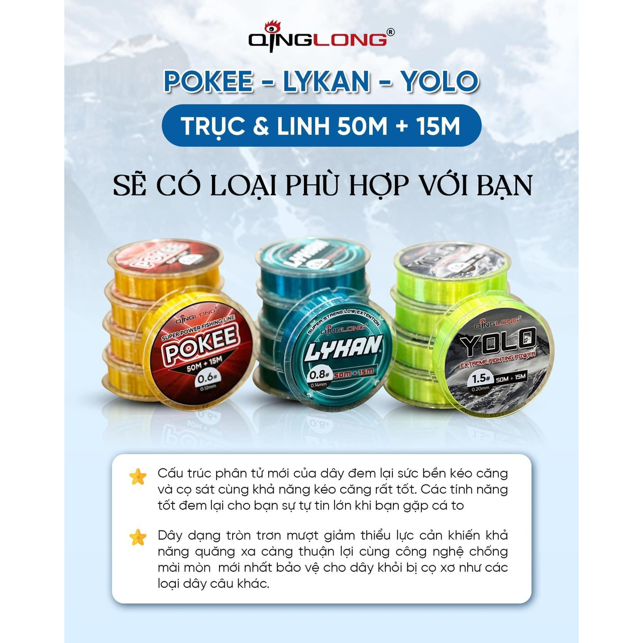 Cước câu cá, dây câu, dây trục , dây linh QingLong LyKan  65m