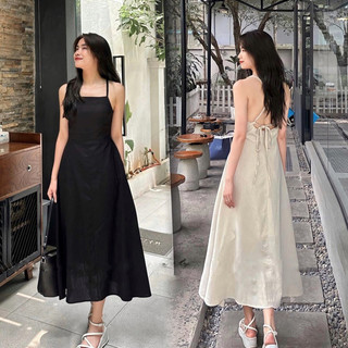 Đầm midi 2s hở lưng dây liền cột sau có mút ngực và dây kéo sau lưng freesize Pumi 14534