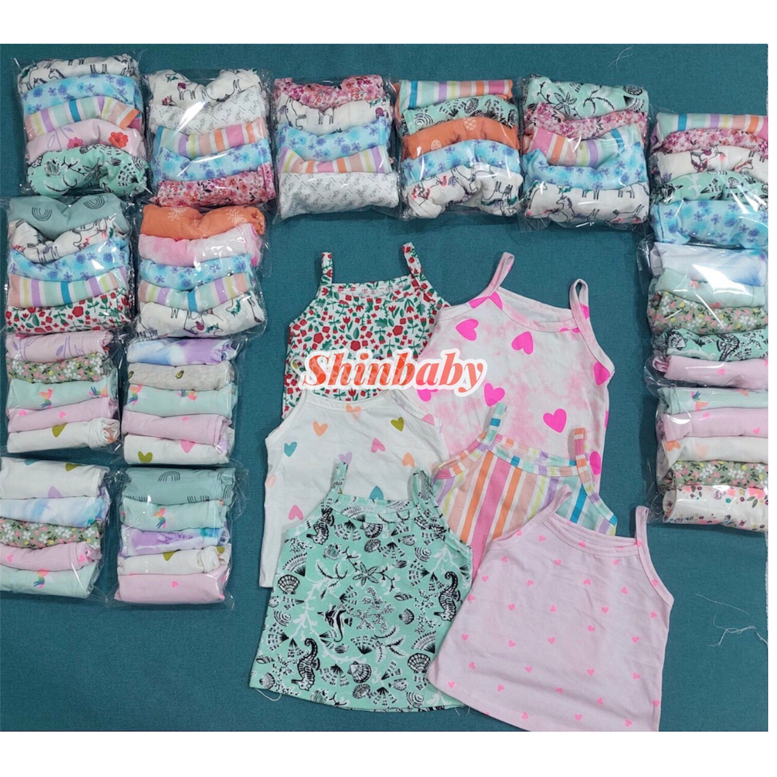 Áo hai dây thun cotton nhiều họa tiết dễ thương vải mềm mát cho bé gái