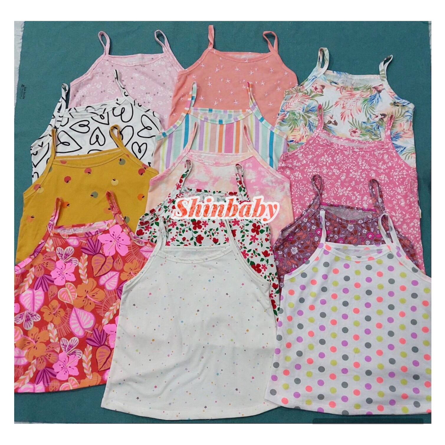 Áo hai dây thun cotton nhiều họa tiết dễ thương vải mềm mát cho bé gái