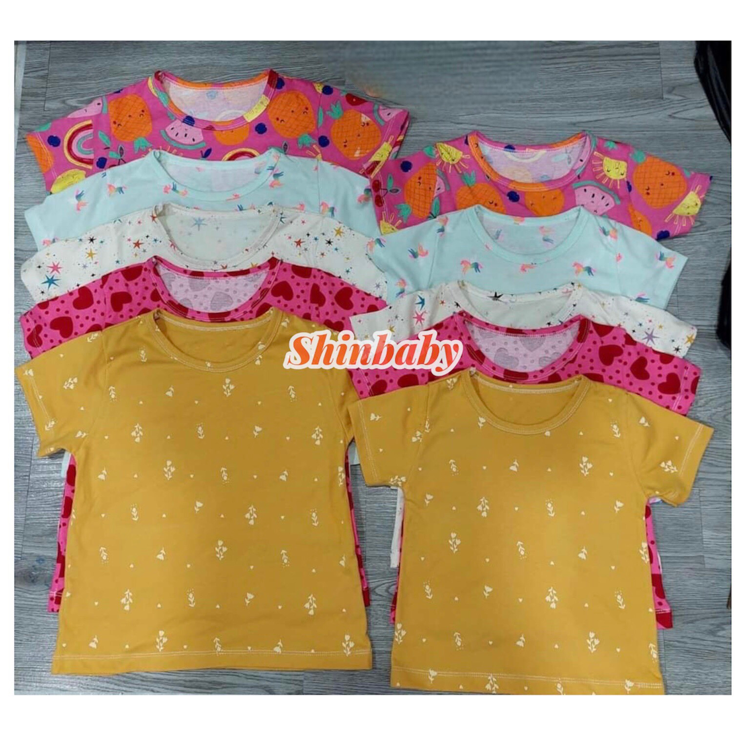 Set 5 áo thun cộc tay cotton hoạ tiết dễ thương vải mềm mát cho bé