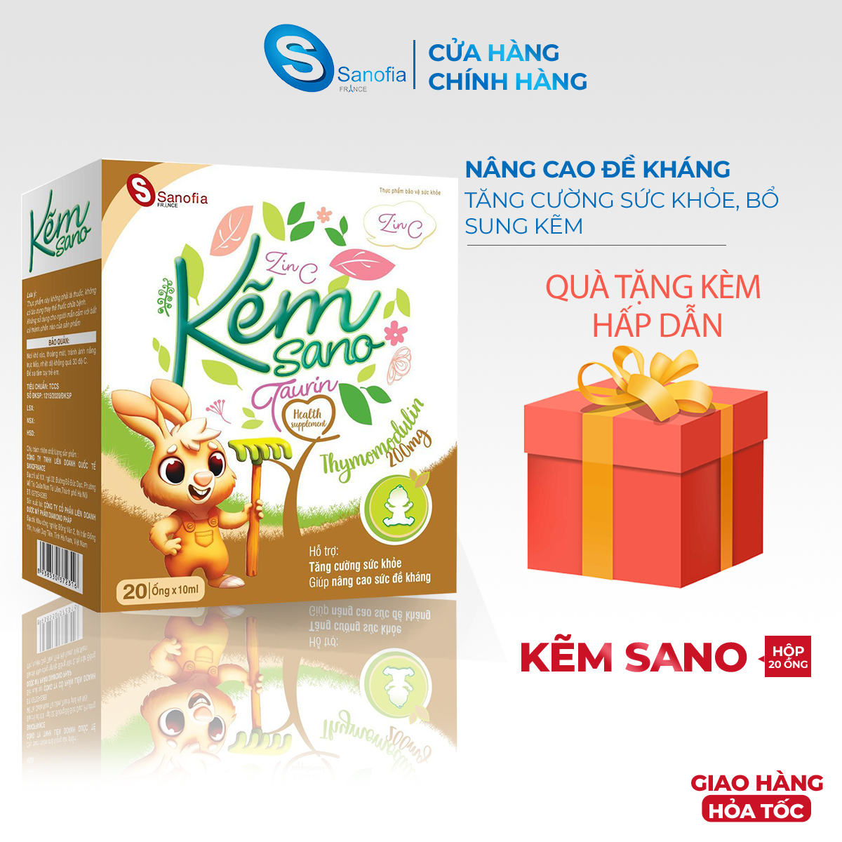 Kẽm SANO Hộp 20 ông Sanofia Sano Zinc Giúp Bé Tăng Đề Kháng Kích Thích Ăn Ngon Tiêu Hóa Tốt Có thêm Thymomodulin