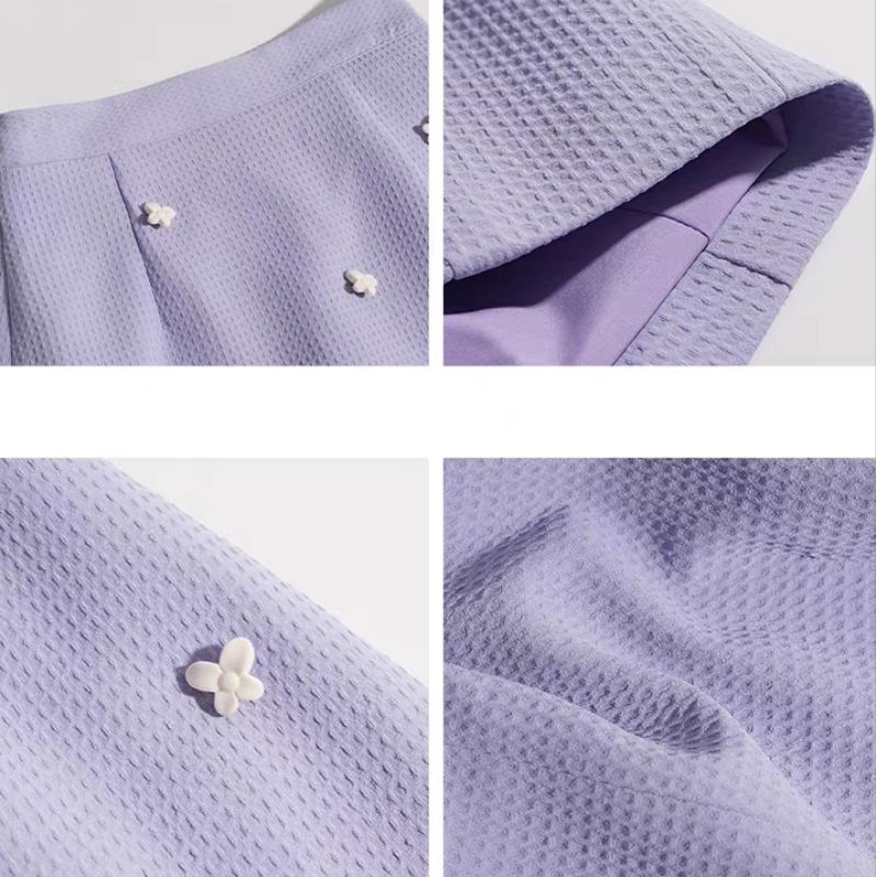 Set đầm vest tím công sở đính hoa trắng