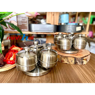 COMBO BỘ Hủ GIA VỊ INOX SUS 304- Loại 4 hủ , 3 hủ. Dụng cụ nhà Bếp thiết yếu ,đựng chứa trữ Đường Muối Bột ngọt. Có nắp