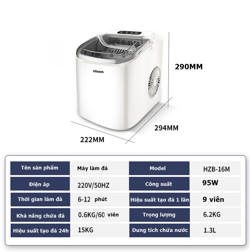 Máy Làm Đá Viên Tự Động Chỉ Trong 6 Phút XIAOMI HICON Chính Hãng Công Suất Mạnh Mẽ Tiết Kiệm Điện Làm Đá Nhanh Chóng
