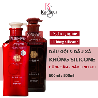 Cặp dầu gội xả thảo dược Dong Ui Hong Sam Reshi Mushroom Hàn Quốc tinh chất nấm linh chi và hồng sâm ngăn rụng tóc 500ml