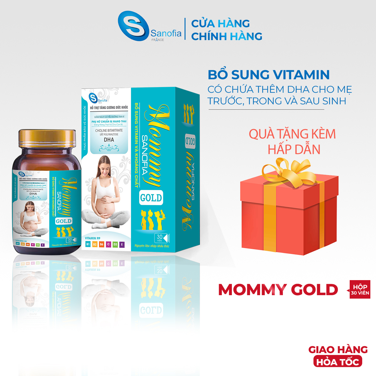 Vitamin tổng hợp cho bà bầu Mommy Xanh Gold Sanofia lọ 30 viên bổ sung vitamin và khoáng chất