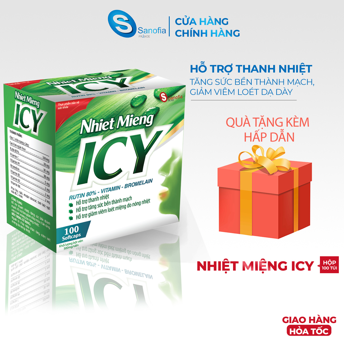 Viên uống thanh nhiệt ICY – Giải độc, bền vững thành mạch, Giảm đau nhiệt miệng, giúp thanh nhiệt, giảm nóng trong
