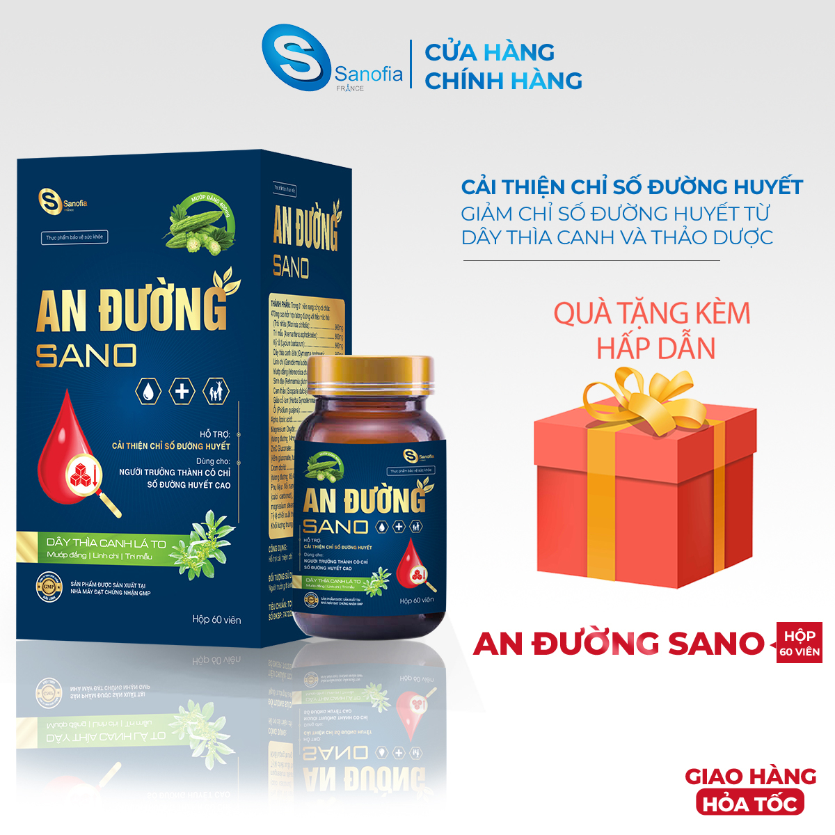 An đường Sano - Hỗ trợ ổn định Đường huyết từ dây thùa canh lá to 60 viên nang cứng Chính hãng Sanfia