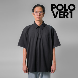 Áo Polo Đen Nam Nữ Oversize Unisex Form Rộng Ngắn Tay Có Cổ Màu Đen ver1 dây kéo by Xfire