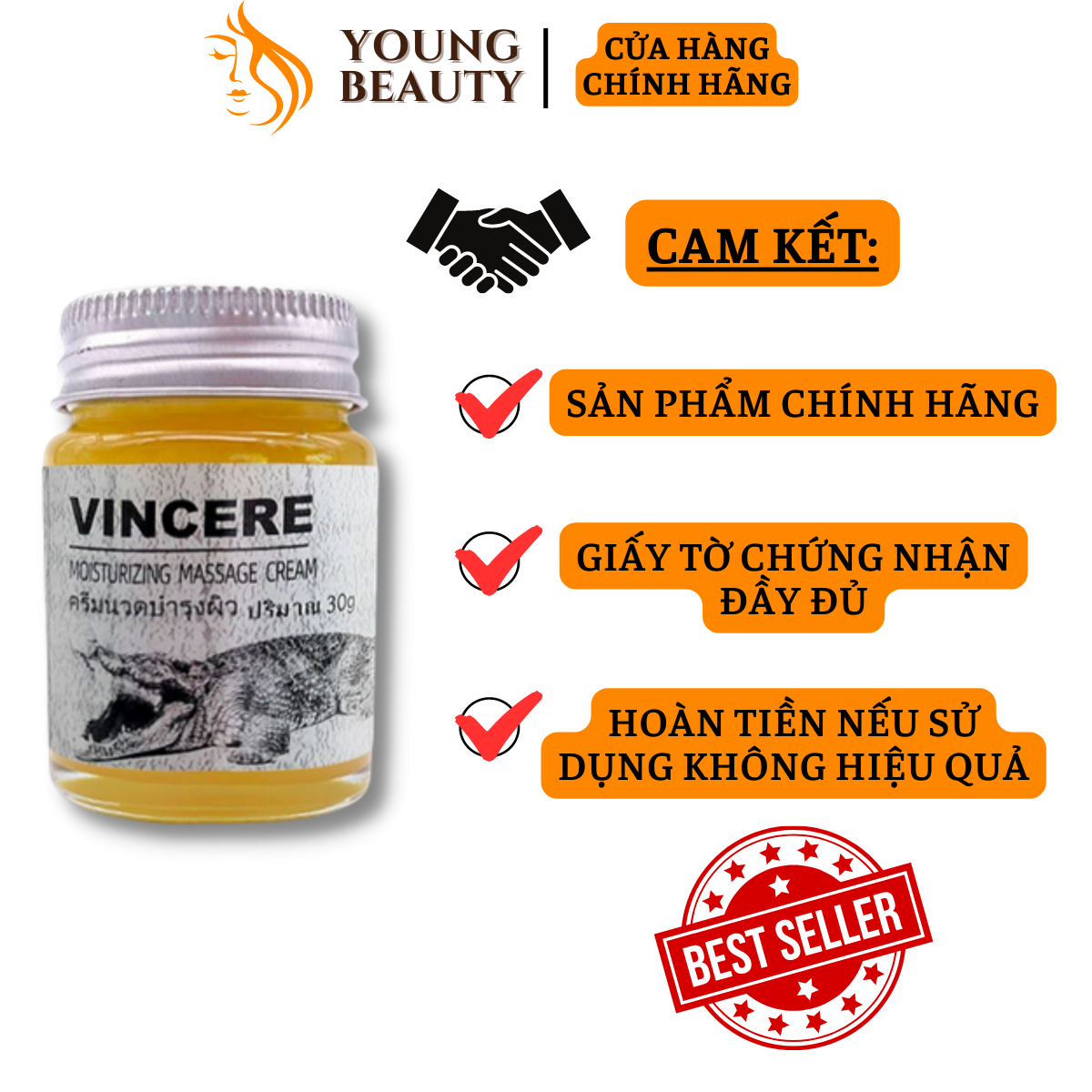 Cao nghệ đỏ lành sẹo VINCERE - Kem mờ sẹo từ mỡ cá sấu giúp lành sẹo lồi, sẹo lõm, sẹo thâm - YOUNG BEAUTY
