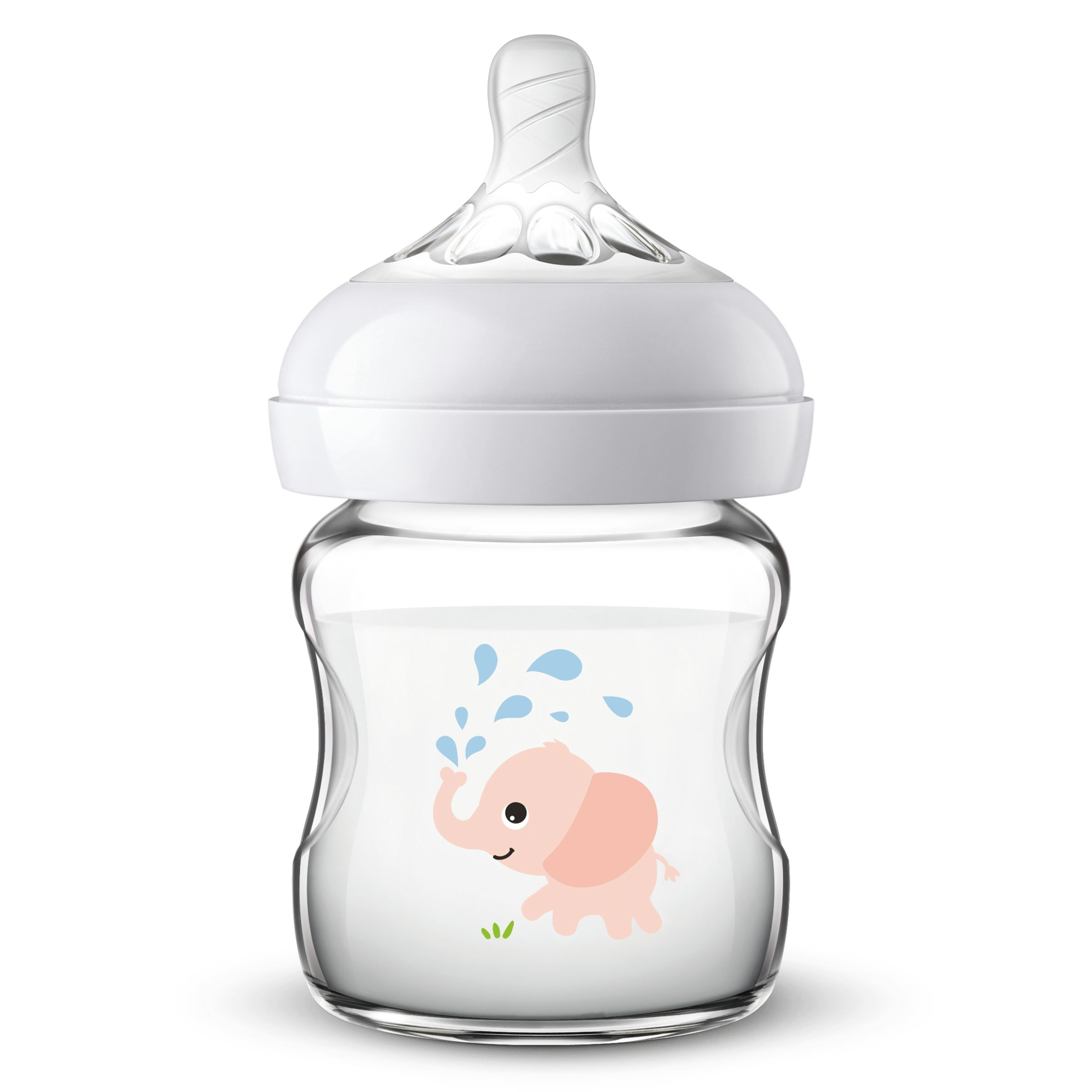 Bình sữa thủy tinh tự nhiên cổ rộng PHILIPS AVENT hình voi con màu hồng 120ml /4oz