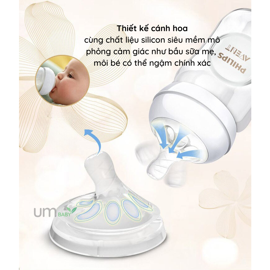 Bình sữa thủy tinh tự nhiên cổ rộng PHILIPS AVENT hình voi con màu hồng 120ml /4oz