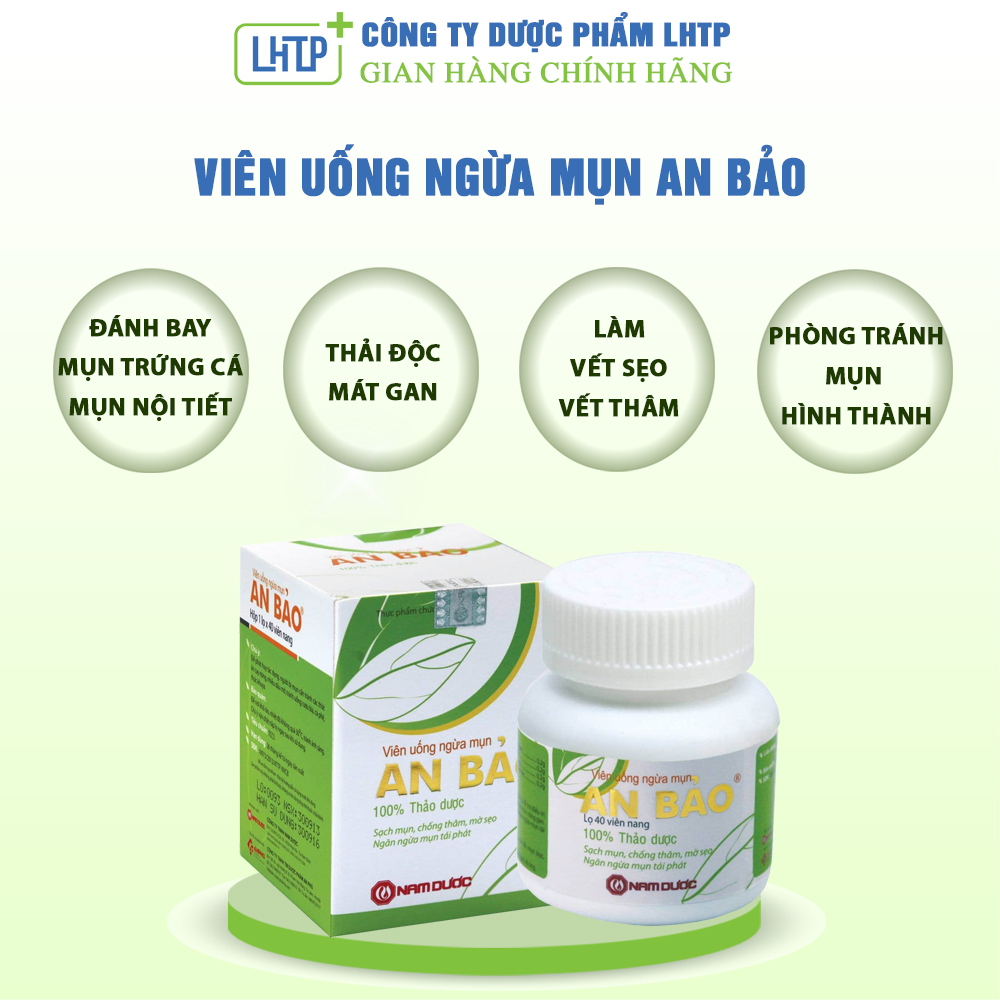 Viên uống ngừa mụn An Bảo (lọ 30 viên) - Viên uống giúp giảm mụn trứng cá, giảm sưng mụn bọc, thanh nhiệt, mát gan