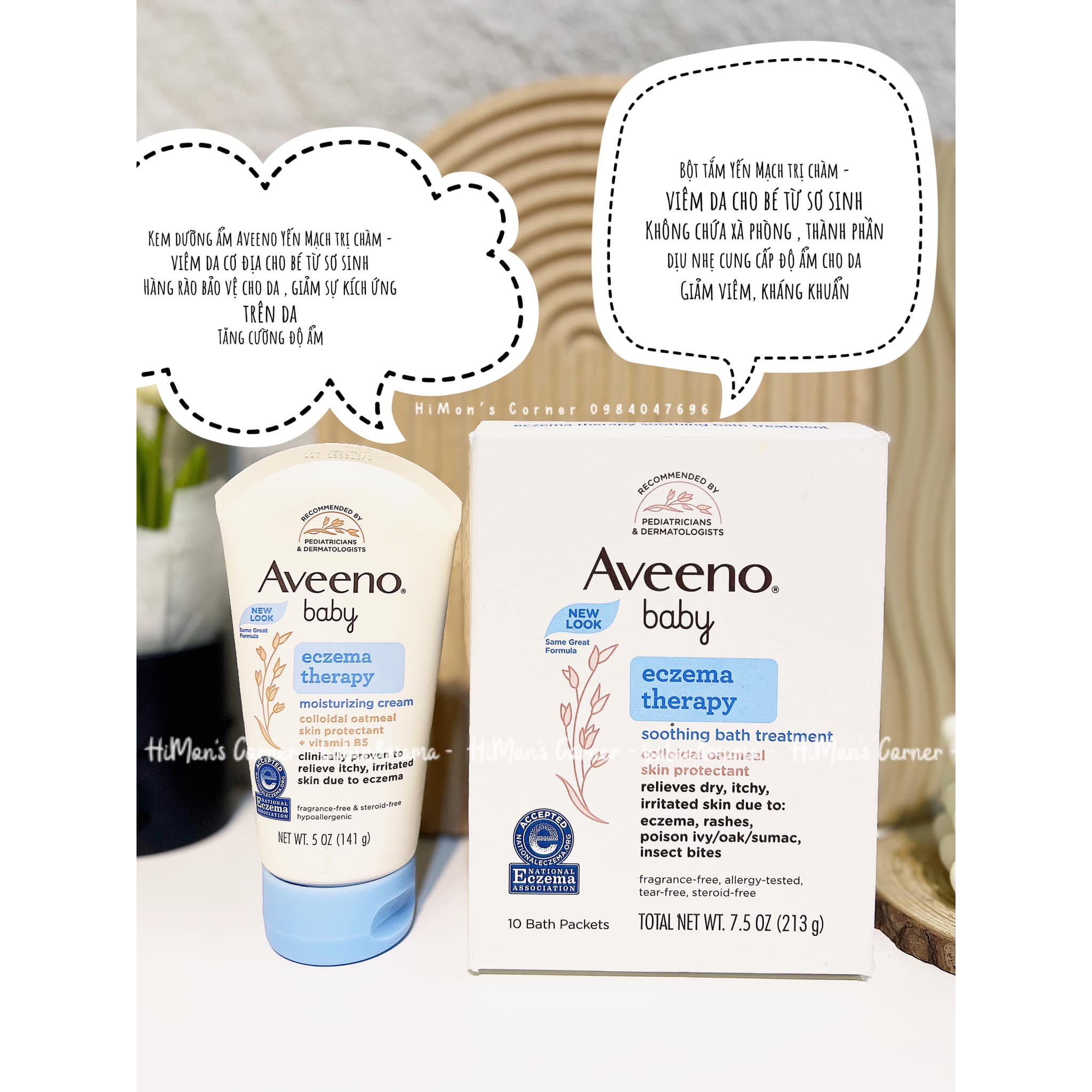 Bột tắm + kem dưỡng ẩm Aveeno trị chàm , viêm da cho bé SS [ Hàng Air ]