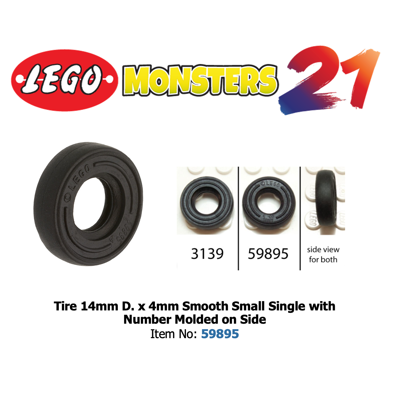 -59895-Tire 14mm D. x 4mm Smooth Small Single with Number Molded on Side