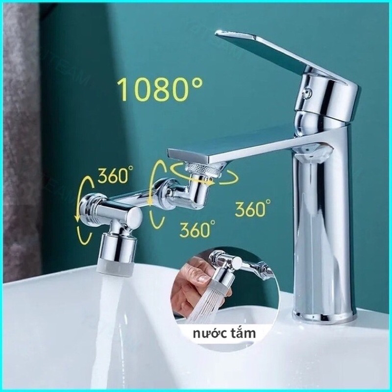 Đầu nối vòi nước thông minh xoay 1080 độ - Vòi nước lắp chậu rửa bát chén inox nhựa cao cấp với 2 chế độ nước chảy