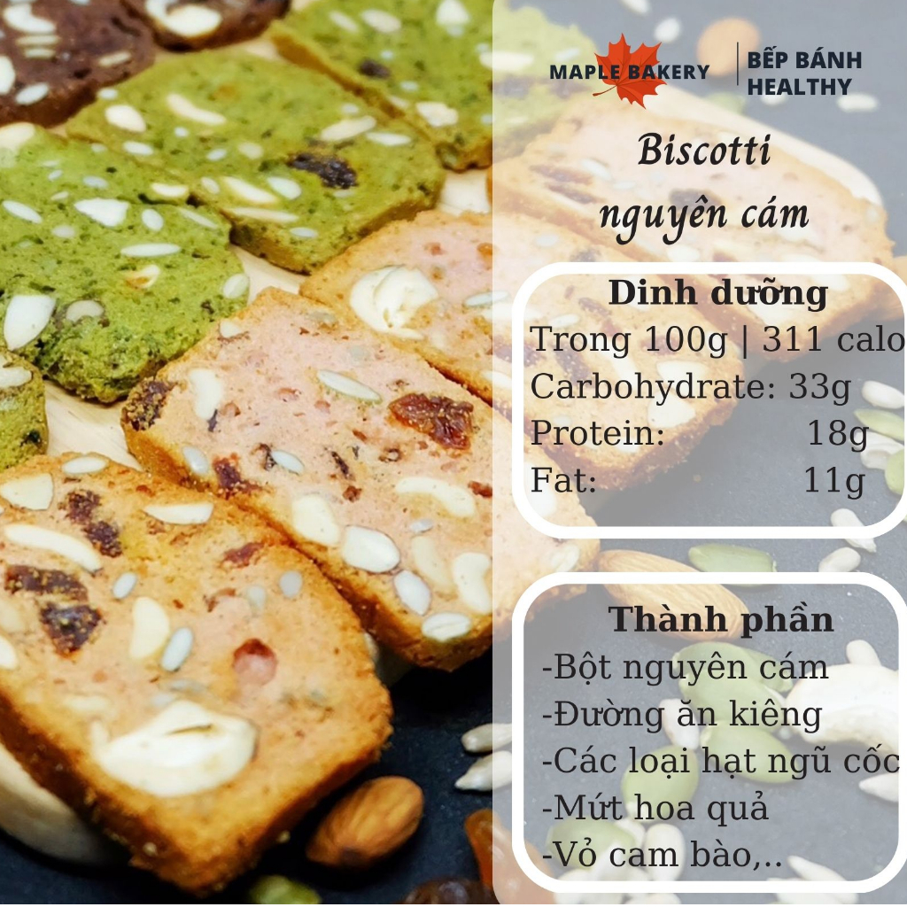Bánh Biscotti healthy Nguyên Cám - Bánh dinh dưỡng, siêu hạt - Eat Clean.