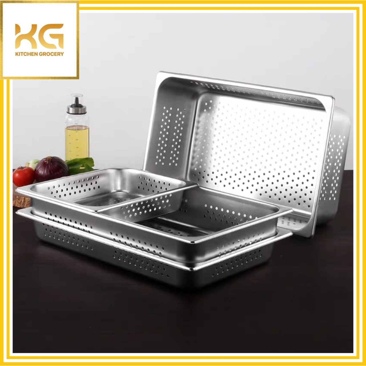 Khay inox đựng thực phẩm có lỗ đa năng kích thước 53cm x 33cm