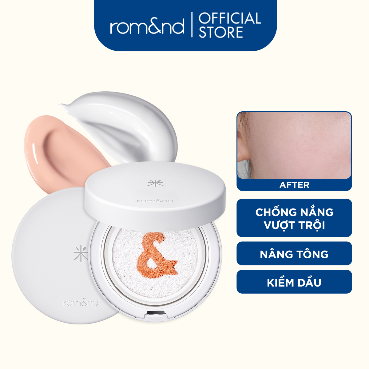 [Rom&nd] Kem chống nắng dạng cushion nâng tông da, kiềm dầu Romand Back Me Tone Up Sun Cushion SPF50+ PA++++ 11g