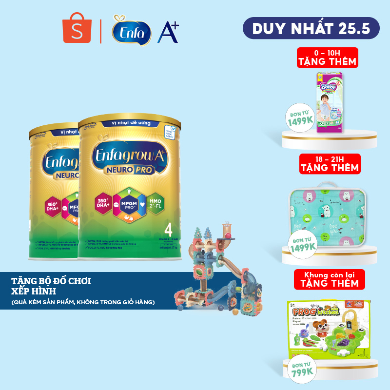 Bộ 2 Sữa bột Enfagrow A+ Neuropro 4 - FL HMO Vị Nhạt Dễ Uống-1.7kg/lon