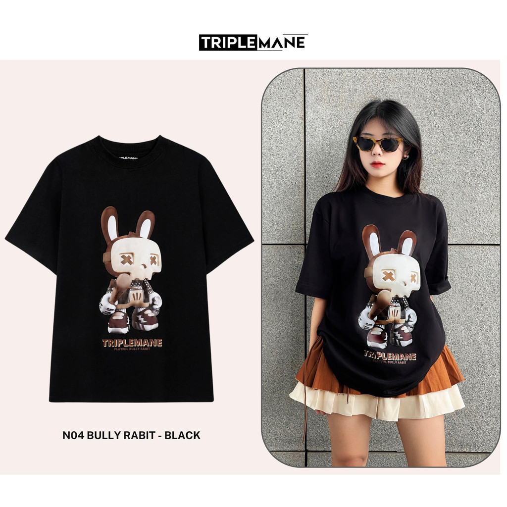 Áo Thun Local brand Form Rộng Unisex TRIPLEMANE NO4 Bully Rabit / Black - 100% Cotton Premium thoáng mát không